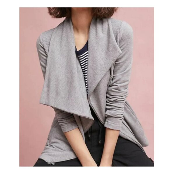Anthropologie Moto Full Zip Sweatshirt Jacket Womens XS Extra Small Gray Stretch - Picture 2 of 7